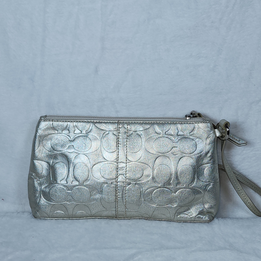 Coach Metallic Silver Wristlet Clutch - Picture 7 of 8
